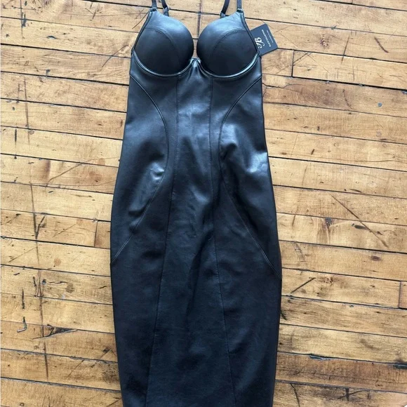 Honey Birdette Bkack Faux Leather Emily Bustier Bodycon Dress - Picture 8 of 13